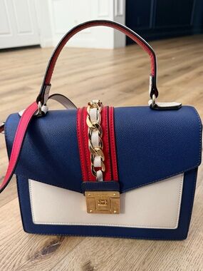 Aldo Blue, Cream & Red Structured Cross body Top-Handle Bag